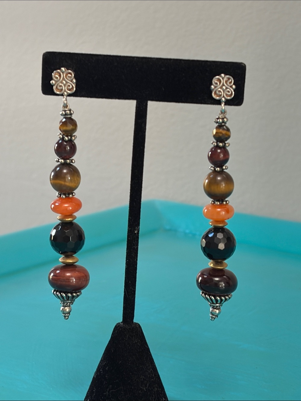 sterling silver Multicolor Beaded Drop Earrings